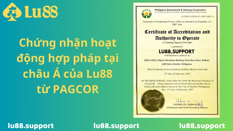 chứng nhận hoạt động tại châu á của lu88